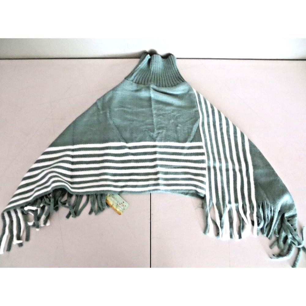 Justin &Taylor Kids Ivory Green Turtleneck Pancho Super Soft With Tassels